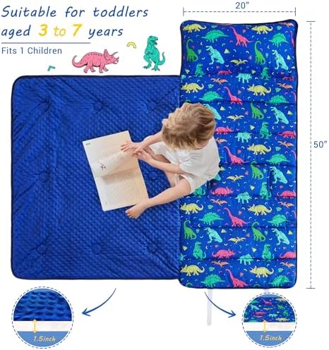Lasoftan Toddler Nap Mat with Pillow and Blanket, Extra Large Rolled Napping Mats,Slumber Bags for Boys Girls,Kids Sleeping Bag for Daycare, Preschool Travel Camping