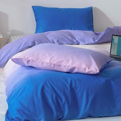 CLOTHKNOW Blue Purple Full Size Comforter Set Blue Gradient Bedding Comforter Sets Soft Blue White Comforter with 2 x Pillow Cases