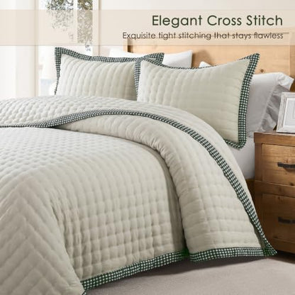 WDCOZY Cloud Soft Quilt Set, King Size, Beige Trim, 3 Pieces 104x90 inches