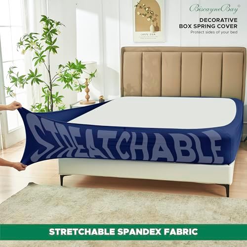 Box Spring Cover Full Size-Navy Stretch Wrap Around 4 Sided Bed Skirt