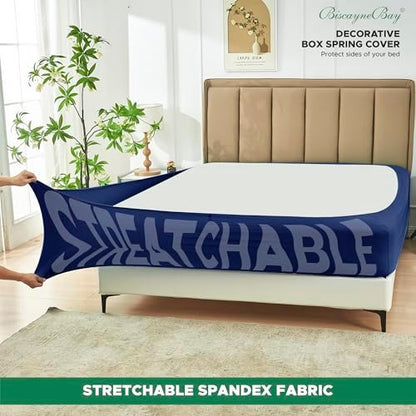 Box Spring Cover Full Size-Navy Stretch Wrap Around 4 Sided Bed Skirt