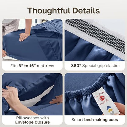 California Design Den 100% Egyptian Cotton Queen Size Bedsheets, Navy Blue
