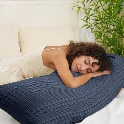 PHF Cotton Waffle Body Pillowcase 20" x 54", Indigo, No Insert