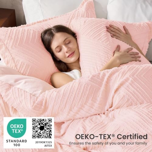 JOLLYVOGUE Twin/Twin XL Comforter Set, Boho Tufted 2PCS Bed Set, Pink