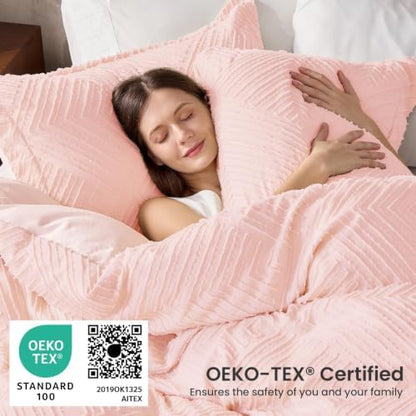 JOLLYVOGUE Twin/Twin XL Comforter Set, Boho Tufted 2PCS Bed Set, Pink