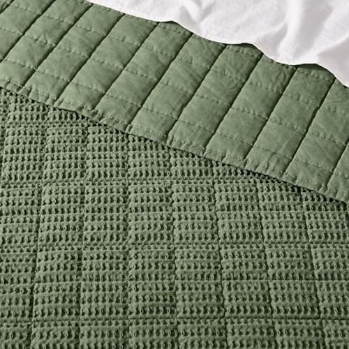 Levtex Home Cloud Waffle King/Cal King Quilt Set (106x92in) and 2 Pillow Shams (36x20in) - Box Quilted Waffle Texture - Forest Green - Cotton King Size Quilt Bedding Set - Lightweight Soft