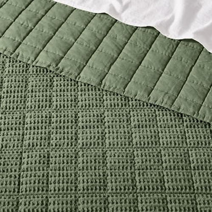 Levtex Home Cloud Waffle King/Cal King Quilt Set (106x92in) and 2 Pillow Shams (36x20in) - Box Quilted Waffle Texture - Forest Green - Cotton King Size Quilt Bedding Set - Lightweight Soft