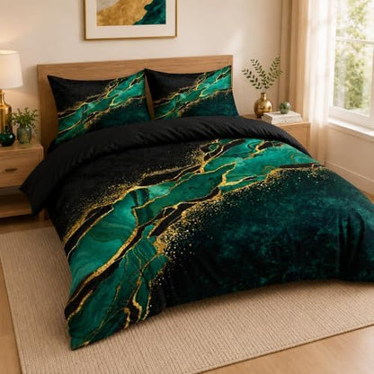 Black and Green Marble Duvet Cover Set King Size Gold Veins Malachite Comforter Cover Bedding Set Luxry Art Decor Bedroom