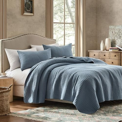 WDCOZY 100% Cotton California King Size Quilt Set, Pick Stitch, Dusty Blue
