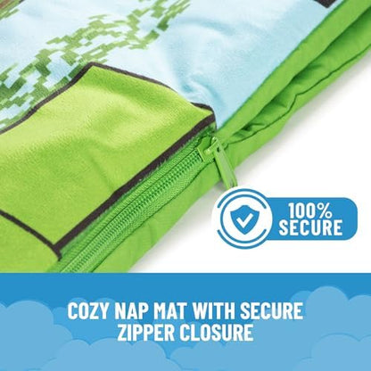 Jay Franco Kids Slumber Bag and Pillow - 54 x 27 Inch Comfy Indoor Sleeping Bag for School and Sleepovers, 2 Piece Set, Green - Minecraft