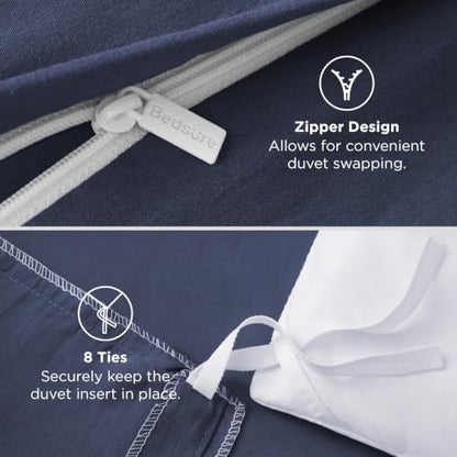 Bedsure Prewashed Cal King Duvet Cover, Cotton-Like Soft Bedding Set, Navy