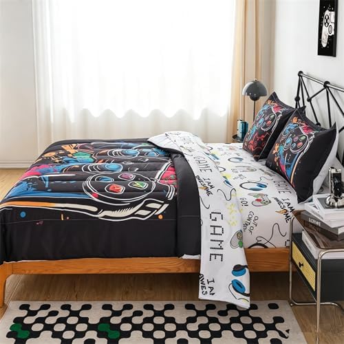 6 Pieces Game Comforter Sets for Boys Gaming Bedding Twin Size