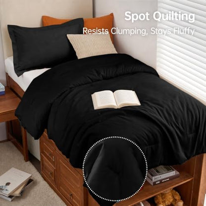 MUXHOMO Black Twin/Twin XL Comforter Set, All Season Ultra Soft Down Alternative Bedding - 3 Piece Lightweight Bed Set Includes 1 Comforter (68"x88") and 1 Pillow Shams (20"x26")