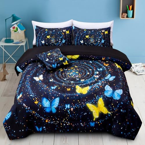 A Nice Night Comforter Set, Galaxy Theme,Twin, Blue