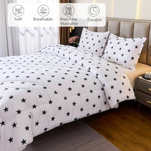 Caressma Star Galaxy White Comforter Set Full Size 3pcs with Pillowcases