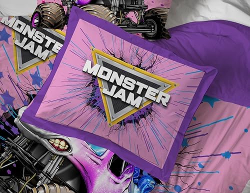 Monster Jam Full Comforter Set 7 Piece Kids Bedding for Girls, Pink