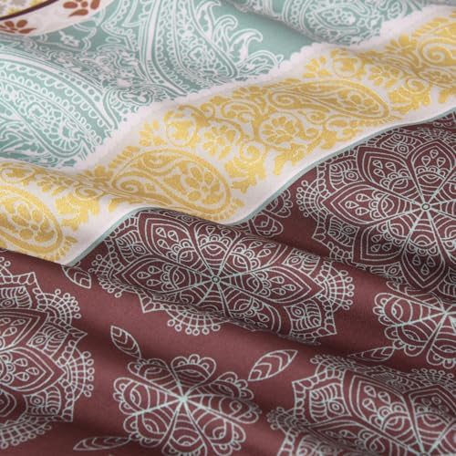 Cottolester Boho Queen Comforter Set,Red and Orange Striped Bed in a Bag