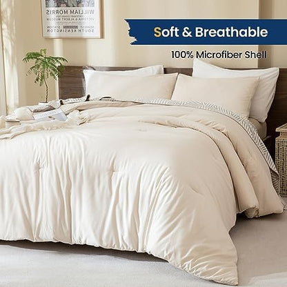 Paxrac Beige Super King Plus Comforter Set 128x120In, 3 Pieces Oversized King Comforter Set, Lightweight Solid Bedding Set, All Seasons Soft Fluffy Bed Set (1 Comforter & 2 Pillowcases)