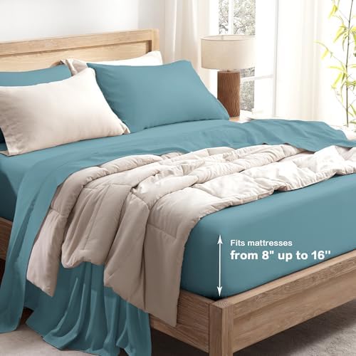 Andency Grayish Teal King Sheets Set 100% Viscose Derived from Bamboo