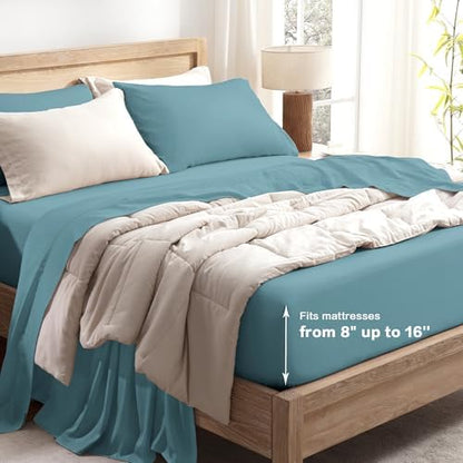 Andency Grayish Teal King Sheets Set 100% Viscose Derived from Bamboo