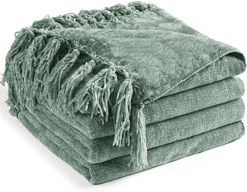 Chenille Throw Blanket for Couch 50" x 60", Sage Green