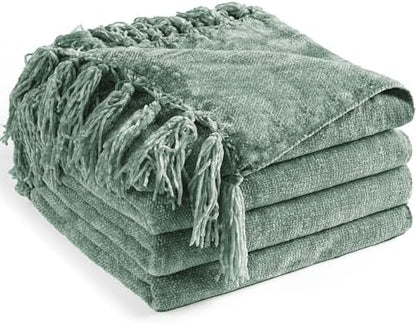 Chenille Throw Blanket for Couch 60" x 80" Twin, Sage Green
