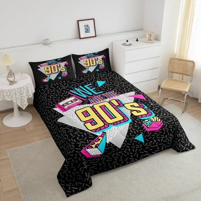 Manfei Memphis Comforter Set King Size, Retro 90s Fashion Style Quilt Set with 2 Pillowcases, Geometric Triangle Diamond Bedding Set 3pcs for Kids Boys Room Decor Lightweight Duvet Insert