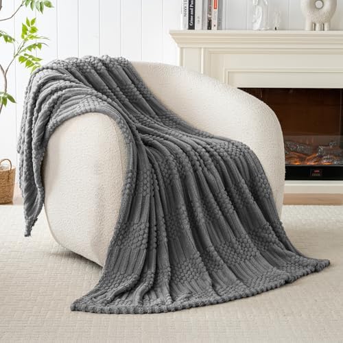 Grey Throw Blanket - Soft & Fluffy Fleece, Cute & Aesthetic, Perfect for Sofa, Couch, Chair, Bed, Living Room & Bedroom, All-Season Use, Plush & Cozy Decorative Blanket 50x60