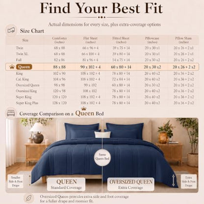 CozyLux Queen Comforter Set Navy Blue - 7 Pieces Bed in a Bag