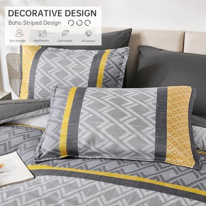 Cottolester King Comforter Set 7 Pieces,Boho Striped Bed in a Bag