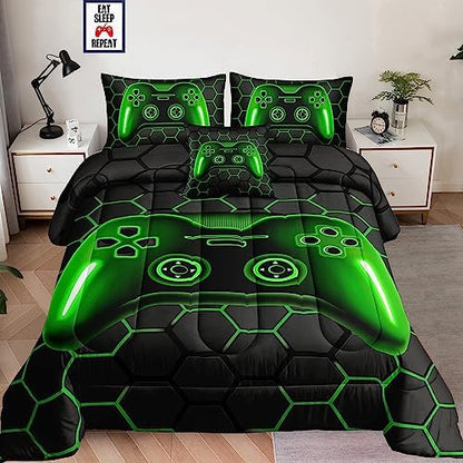 6 Pieces Bed in a Bag for Boys Bedding Sets Full Size,Gamer Comforter Sets for Boys Kids, Gaming Comforter Set for Teens Room Decor with Flat Sheet,Fitted Sheet,Pillowcase,Cushion Cover