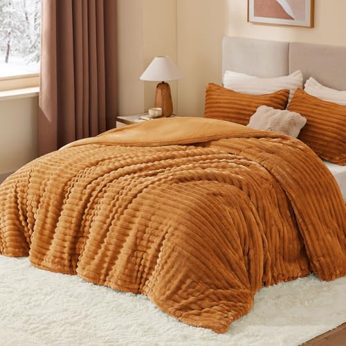 BEDELITE Fleece Twin/Twin XL Comforter Set, Fluffy Bed Set, Rust Orange