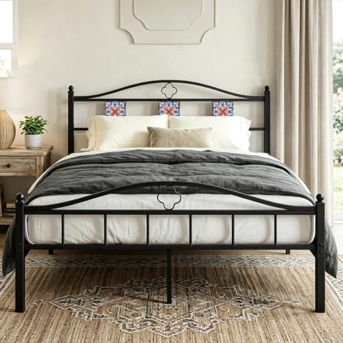 Queen Bed Frame with Headboard Footboard, Victorian Metal Platform Beds