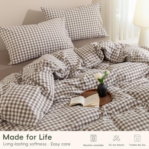 JIYUAN Twin Washed Cotton Duvet Cover Set, 2-Piece,Classic Gingham