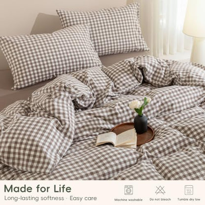 JIYUAN Twin Washed Cotton Duvet Cover Set, 2-Piece,Classic Gingham
