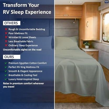 Cottingon 4 Piece RV King Sheets Fits 15" Deep, Egyptian Cotton, Light Grey