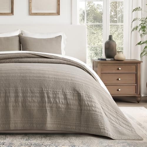 EVERGRACEHOME 100% Cotton Quilt Set Oversized Cal King, Stone Taupe