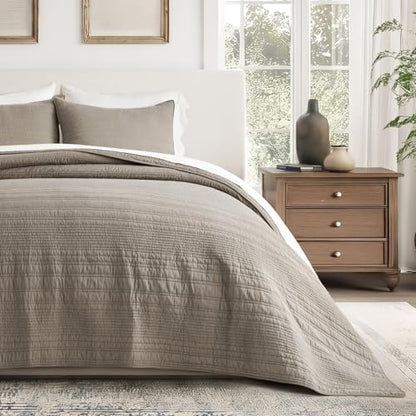 EVERGRACEHOME 100% Cotton Quilt Set Oversized Cal King, Stone Taupe