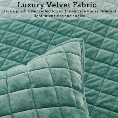 Quilt Set Queen Size 90x98 Luxurious Velvet Bedding Sets with 2 Pillow Shams 20x26 3 Pieces Ultra Soft Quilted Bedspread Coverlet Comforter for All Season,Aqua Green