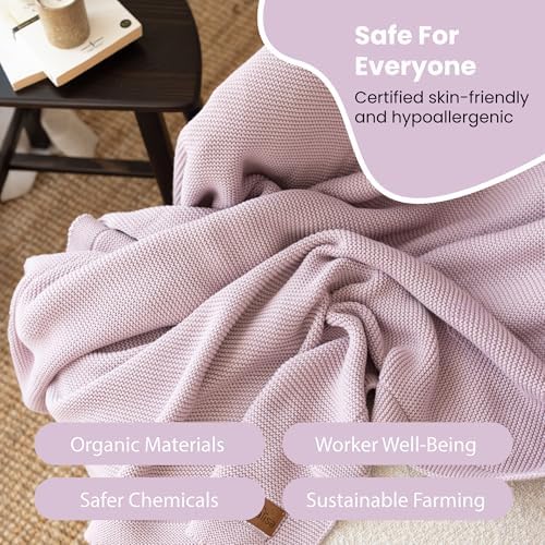 Dalisa Alina GOTS Organic Cotton Throw Blanket, Lavender Frost, 80x90 in