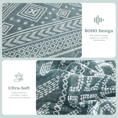 Yiran Boho Aztec Comforter Set Queen Size, Grayish Blue Comforter Bedding Set, 7 Piece Bed in a Bag, Soft Microfiber Bohemian Striped Complete Bedding Set with Sheets for All Season