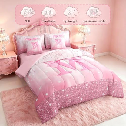Feelyou Boys Girls Pink Bowknot Bed in A Bag Full Size