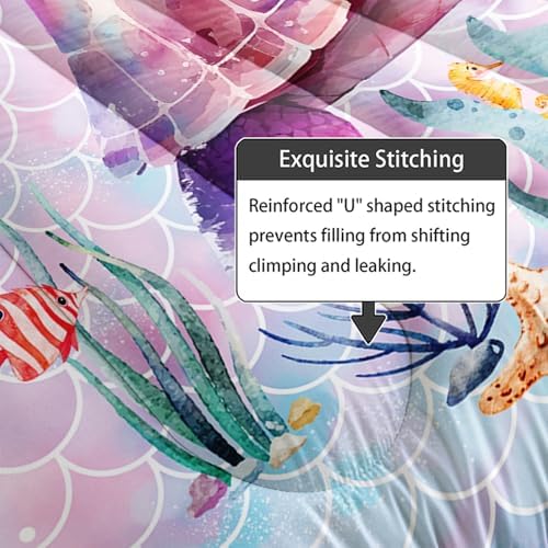 Axolotl Turtle Bedding Set King for Kids Boys,Colorful Underwater World Comforter Set for Girls Teens,Ocean Sealife Comforter with Jellyfish,Colorful Fish Scales Print Bedding,1 Quilt 2 Pillowcases