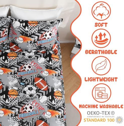 Yibeizi Grey Sports Comforter Set for Boys Full Baseball Bedding