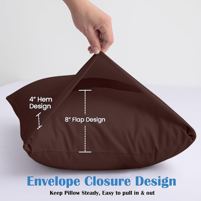 Comfort Beddings Standard Pillowcases Set of 4 – 100% Organic Cotton, 600 Thread Count Sateen, Soft & Comfy Pillow Covers with Envelope Closure, Brown, Standard Size 20 x 26 Inches
