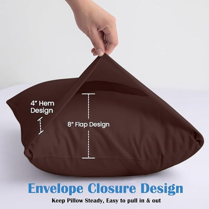 Comfort Beddings Standard Pillowcases Set of 4 – 100% Organic Cotton, 600 Thread Count Sateen, Soft & Comfy Pillow Covers with Envelope Closure, Brown, Standard Size 20 x 26 Inches