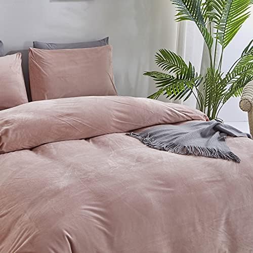 Wellboo Pink Velvet Comforter King Women Girls Light Red Fluffy Bedding