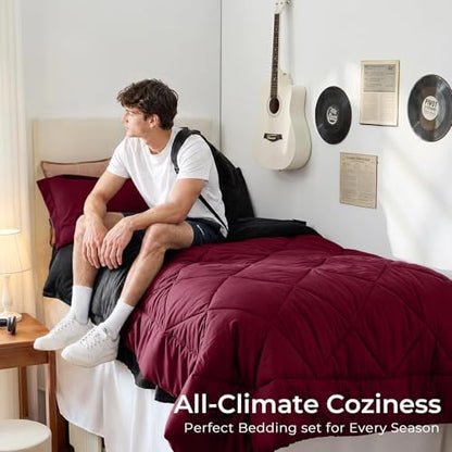 HEVUMYI 5-Piece Twin XL Comforter Set, Red & Black Bed in a Bag