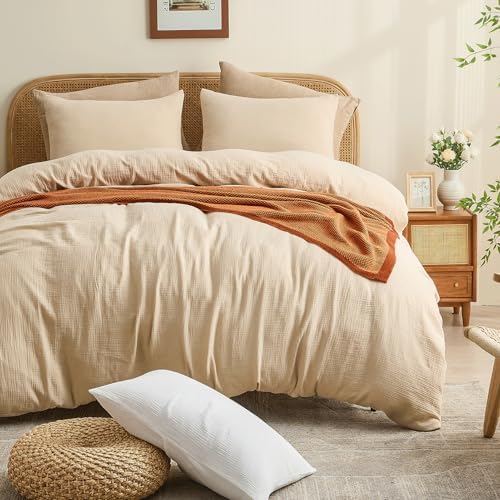 MEISHANG Muslin Duvet Cover King Size - 100% Organic Cotton