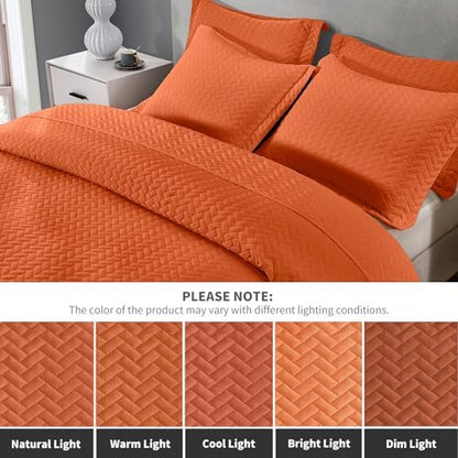 Maple&Stone Brunt Orange Quilt Set King Size, Lightweight Bedspread